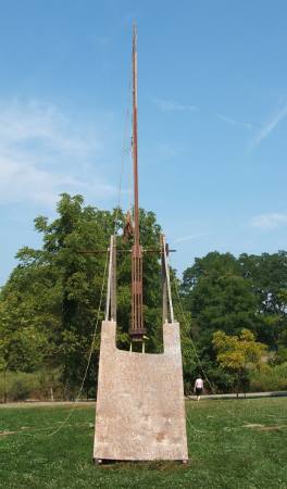 Image: A front view of the same trebuchet.