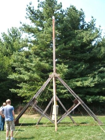 Image: Side view of a 12 foot tall trebuchet that I built with my grandfather during college.